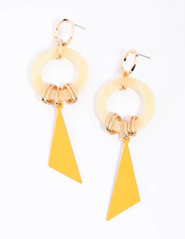 Casual Silver Earrings-Yellow Circle & Triangle Drop Earrings