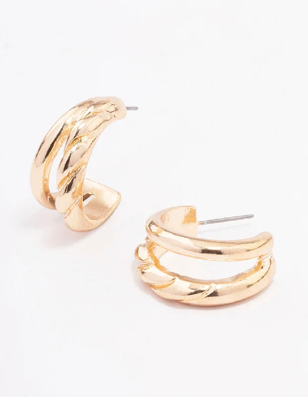 Geometric Stud Earrings-Gold Plain & Twisted Double Hoop Earrings