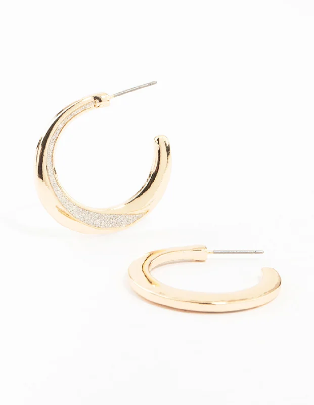 Statement Silver Earrings-Gold Glitter Splice Hoop Earrings