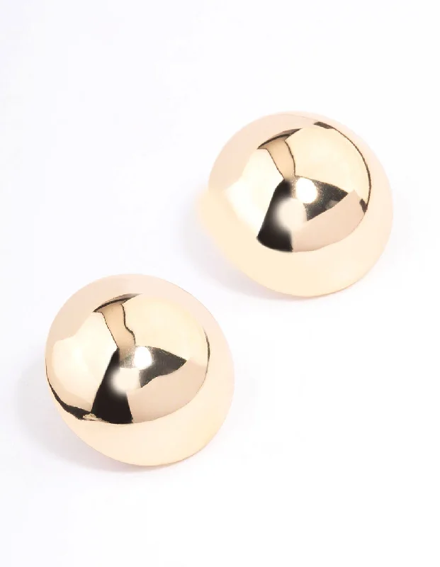 Unique Statement Earrings-Gold Large Dome Plain Stud Earrings