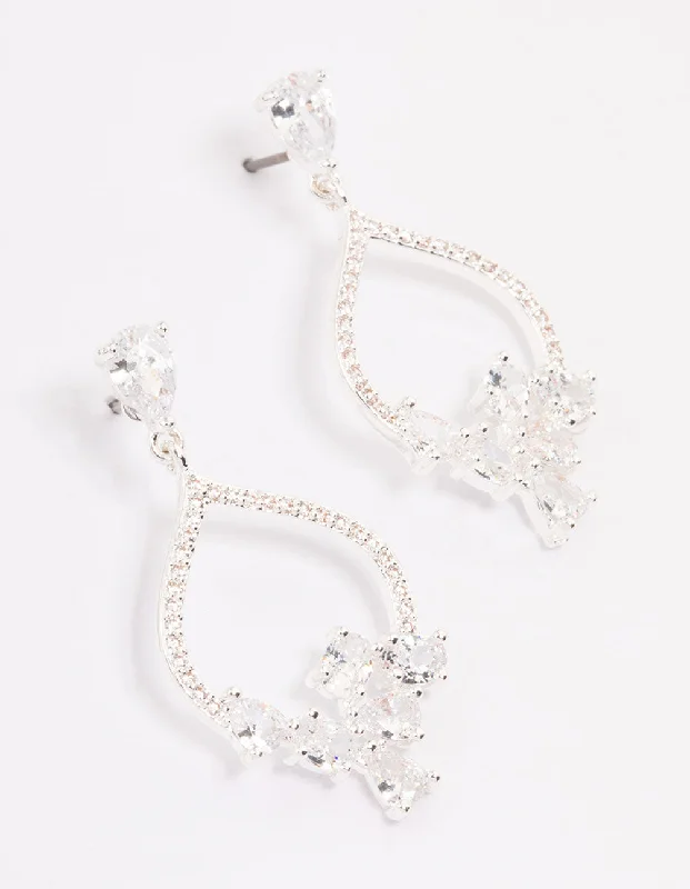 Cute Crystal Earrings-Silver Cubic Zirconia Teardrop Earrings