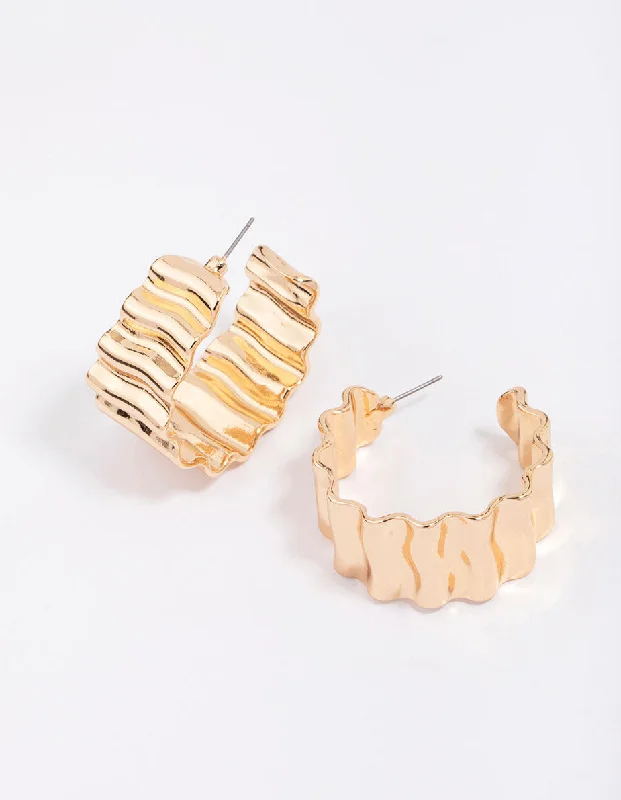 Diamond Stud Earrings-Gold Ribbed Chunky Hoop Earrings