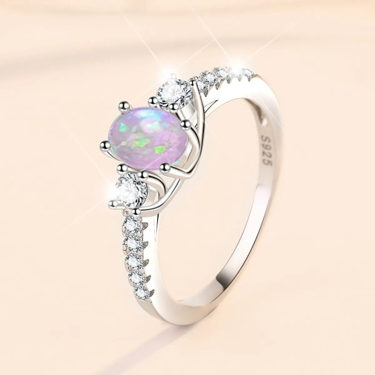 Oval Diamond Engagement Ring-Sterling Silver Sweet Simple Style Geometric Opal Zircon Rings