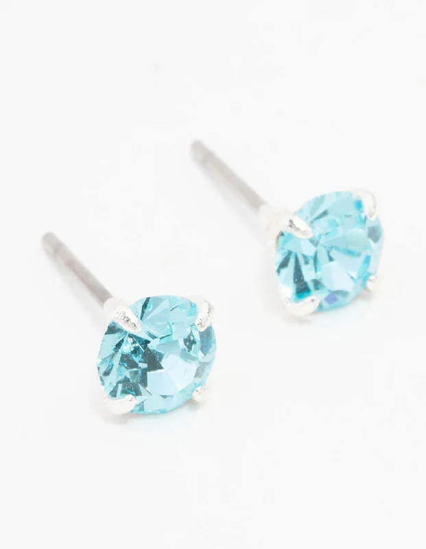 Silver Earrings with Diamonds-Silver Circular Blue Bohemia Crystal Stud Earrings 5 MM