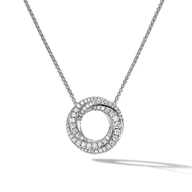 Cute Pendant Necklace-Petite Pavé Crossover Pendant Necklace in 18K White Gold with Diamonds\, 15.5mm