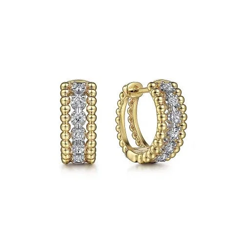 Fancy Diamond Earrings-14K White-Yellow Gold Bujukan Huggie Pave Diamond Earrings