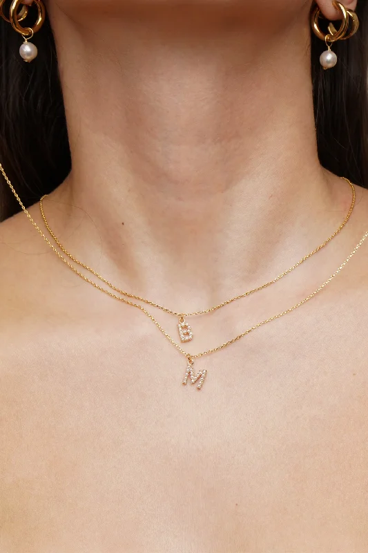 Two-Tone Gold Necklace-Dainty Love Pearl Initial Necklace