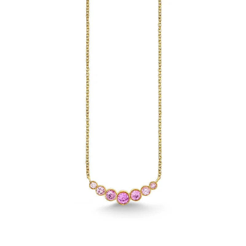 Black Pendant Necklace-Gold & Pink Sapphire Graduated Bezel Necklace