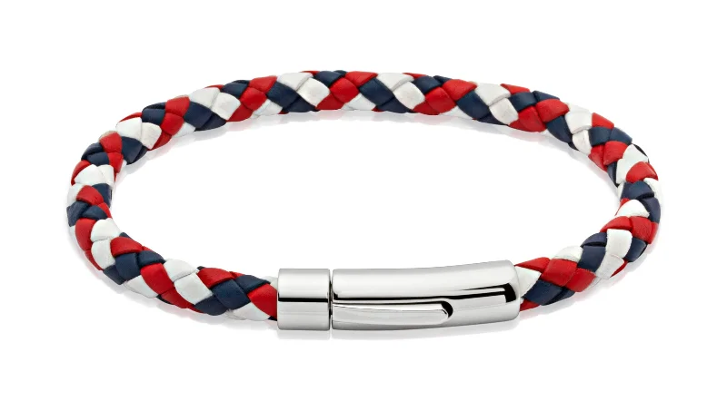 Unique Leather Bracelet-Unique & Co Red White and Blue Leather Bracelet