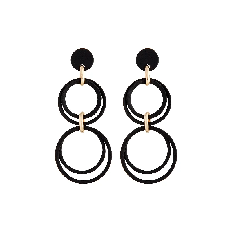 Cute Pearl Earrings-Matte Rubber Black Multi Circle Earrings