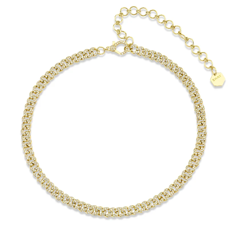 Delicate Gold Necklace-DIAMOND PAVE MINI LINK NECKLACE