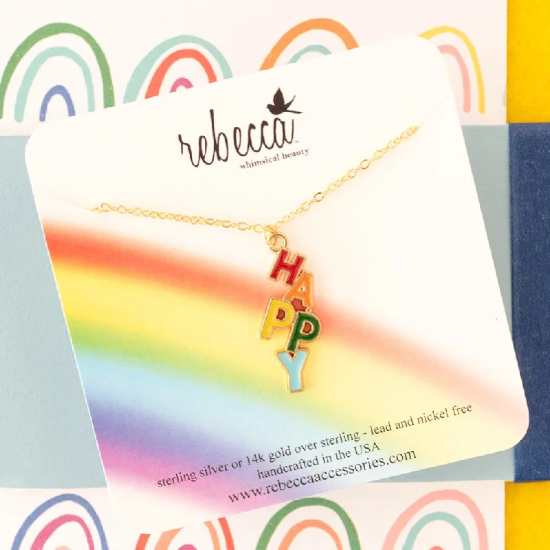 Custom Birthstone Necklace-Happy Enamel Charm Necklace - Children's