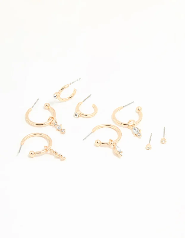 Small Drop Earrings-Gold Diamante Drop Huggie Earrings 4-Pack