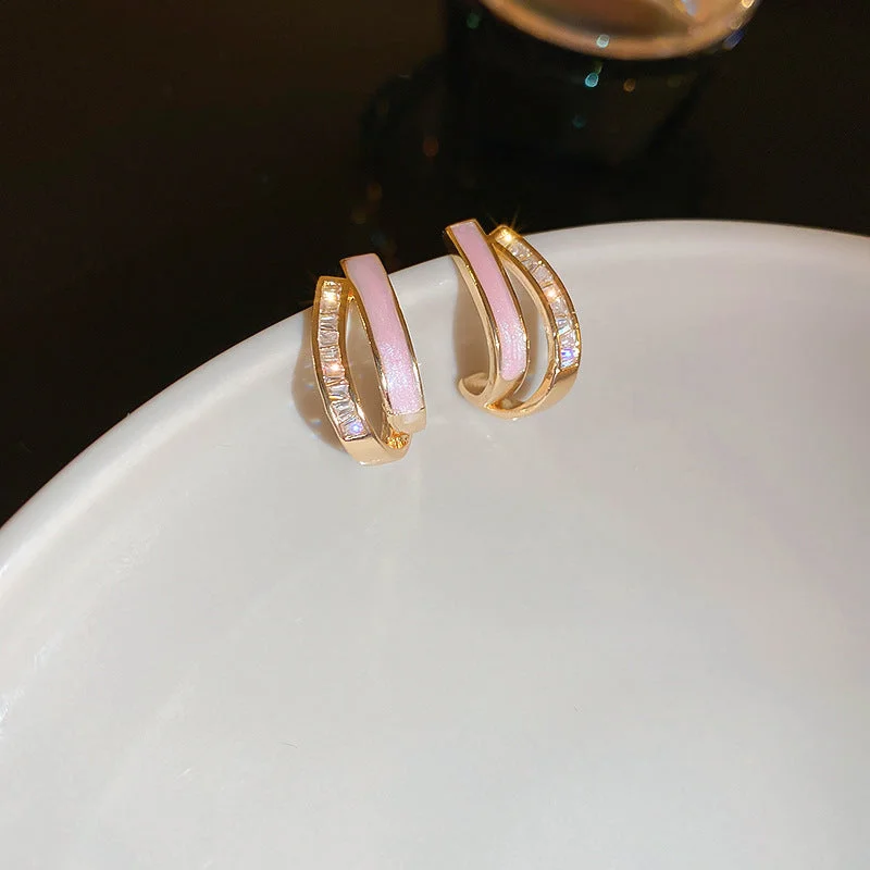 8# Silver Needle-Pink C- Shaped Double Layer (Real Gold Plating)