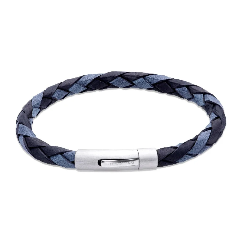 Black Leather Bracelet-Unique & Co Black Antique Black & Blue Leather Bracelet with Black Edge