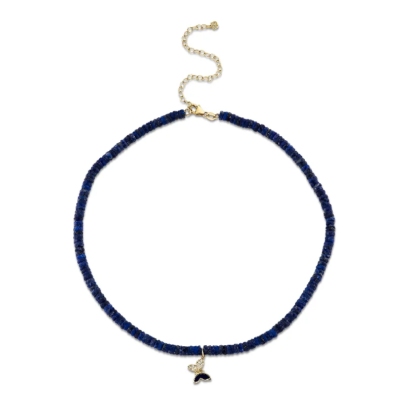 Cute Crystal Necklace-Gold & Diamond Tiny Butterfly Lapis Heishi Necklace