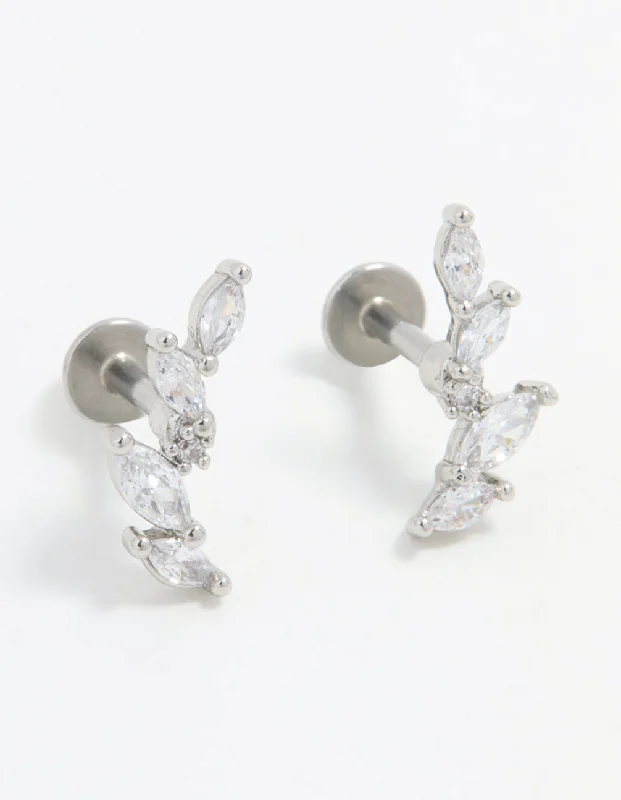 Elegant Stud Earrings-Surgical Steel Marquise Crawler Flat Back Earrings 2-Pack