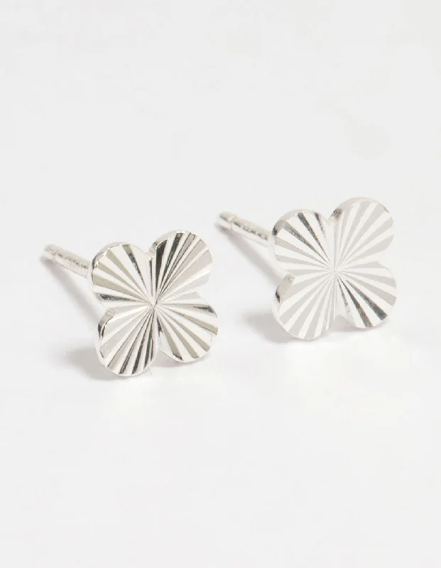 Colorful Drop Earrings-Sterling Silver Ribbed Flower Stud Earrings