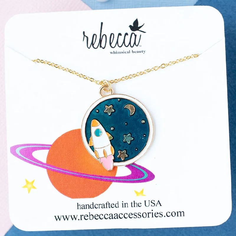 Wedding Pendant Necklace-Space Enamel Charm Pendant Necklace Children's Jewelry