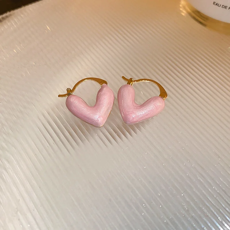 11# Silver Needle-Pink Dripping Heart Ear Clip