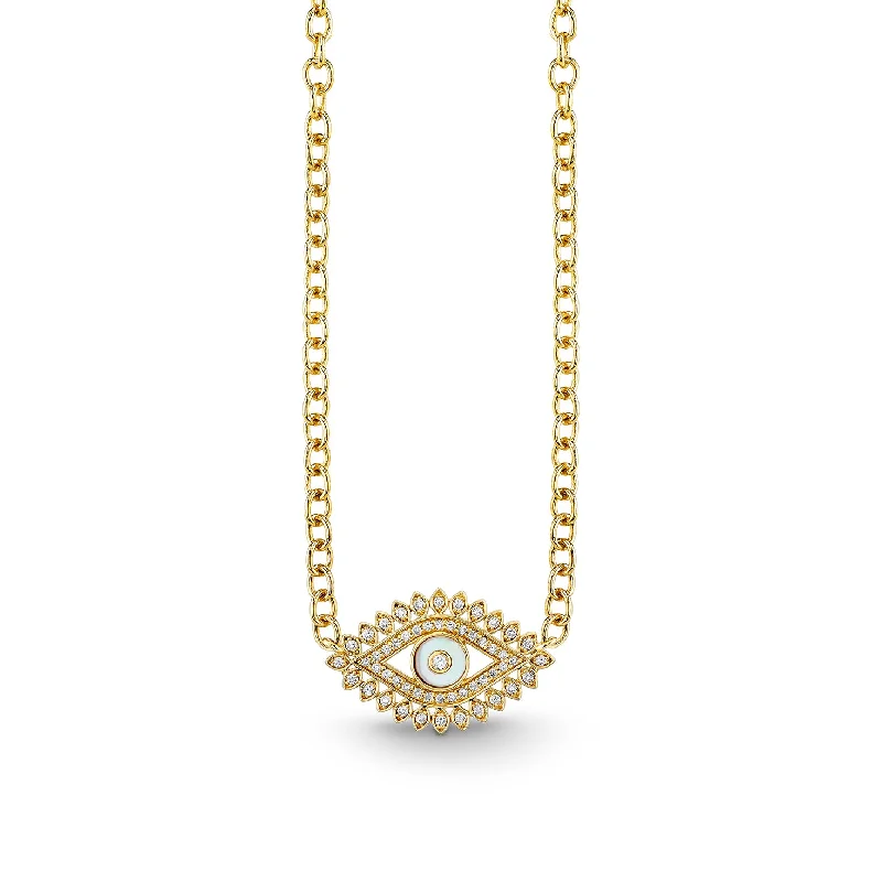 Trendy Silver Necklace-Gold & Diamond Eye Stone Inlay Necklace