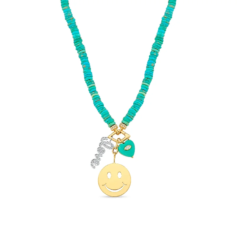 Delicate Gold Necklace-Gold & Diamond Cali Love Turquoise Necklace