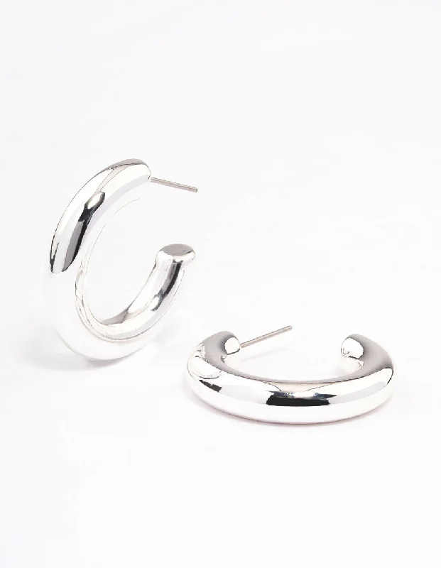 Chunky Silver Earrings-Silver Thick Plain Hoop Earrings