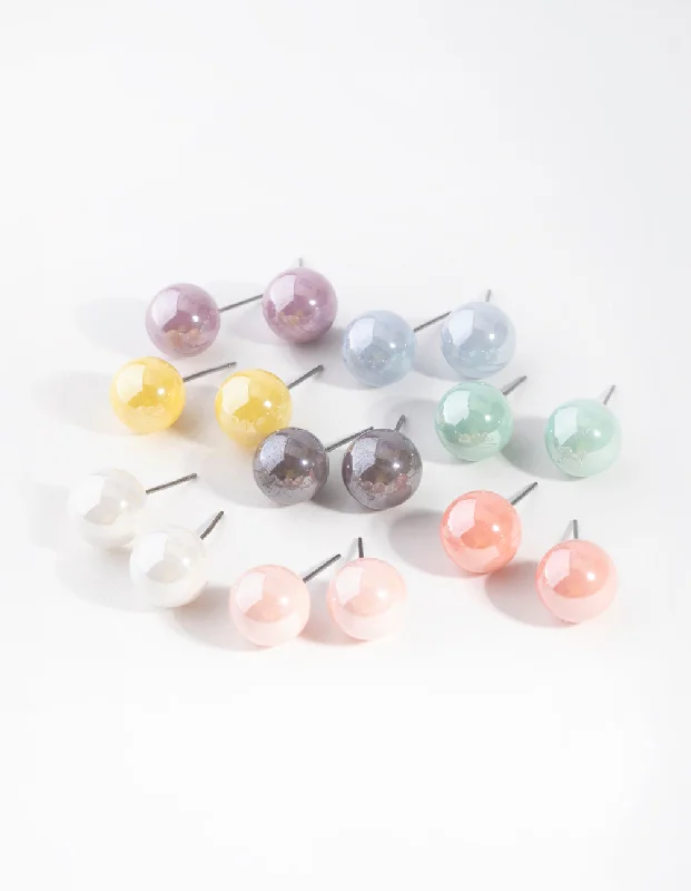 Light Blue Earrings-Matte Ball Stud Earring 8-Pack