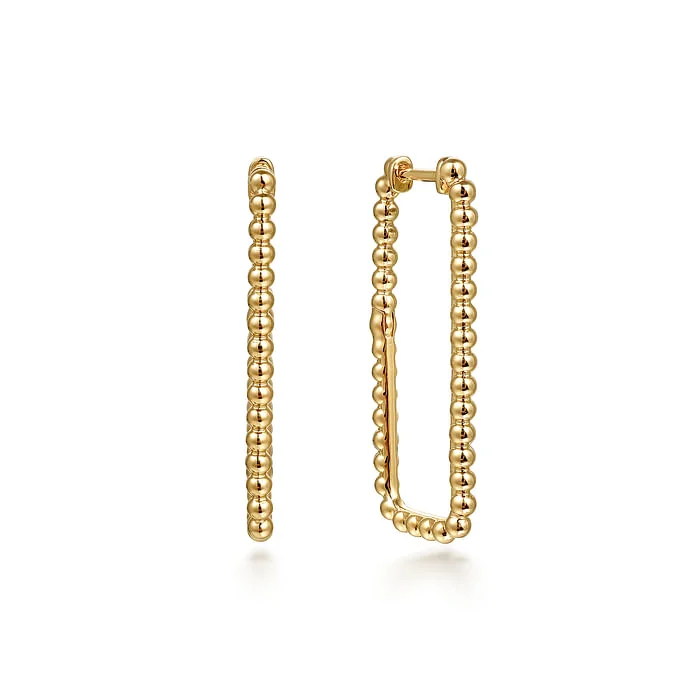 Bold Statement Earrings-14K Yellow Plain Gold Bujukan Beads 30mm Rectangle Hoop Earrings