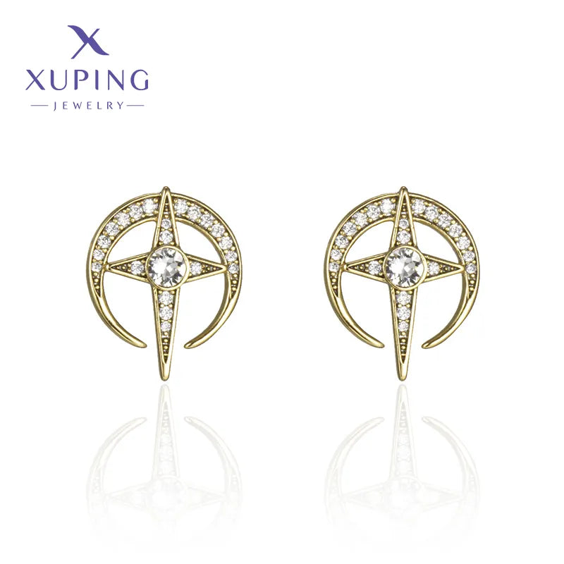 1 Pair XUPING Simple Style Commute Star Plating Inlay Copper Artificial Gemstones 18K Gold Plated Platinum Plated Ear Studs