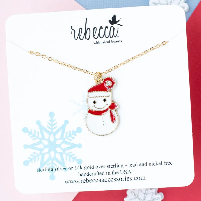 Personalized Silver Pendant Necklace-Red Hat Enamel Snowman Charm Necklace Children's Christmas