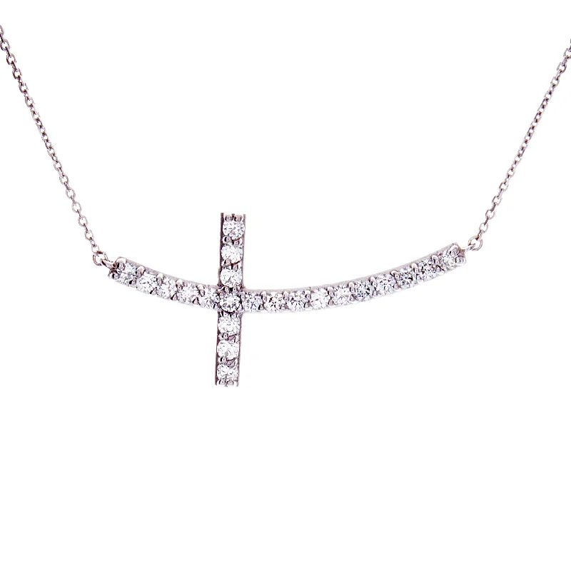 Sterling Silver Pendant Necklace-Sideways Diamond Cross Necklace