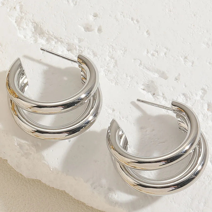 Three Rings C- Shaped Earrings