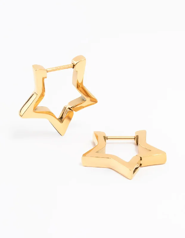 Tassel Earrings for Women-Gold Plated Surgical Steel Star Outline Huggie Earrings