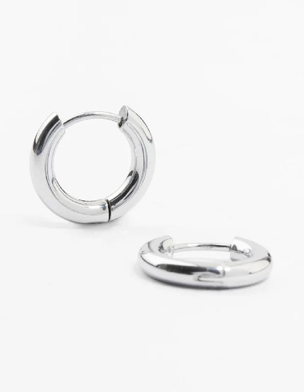 Fancy Earrings for Weddings-Waterproof Stainless Steel Clicker Hoop Earrings 16 MM