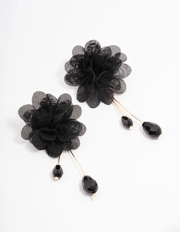 Simple Hoop Earrings for Women-Black Layered Flower Drop Earrings