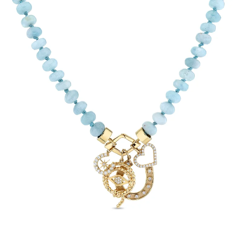 Adjustable Gold Necklace-Gold & Diamond Lucky Aquamarine Necklace