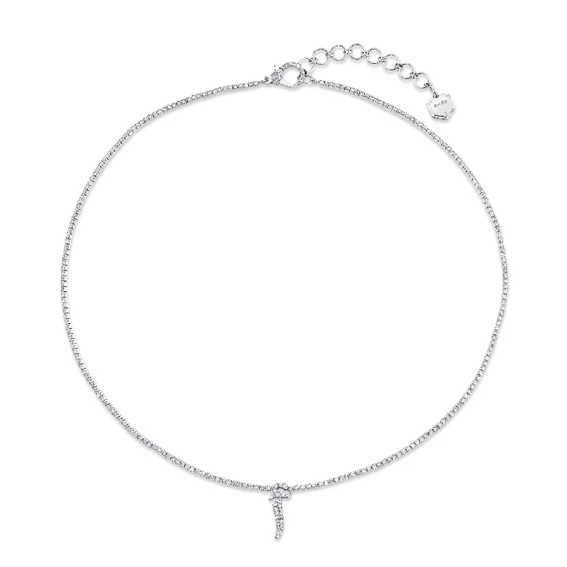 Silver Oval Necklace-READY TO SHIP DIAMOND PAVE ARABIC INITIAL "A" THREADS NECKLACE