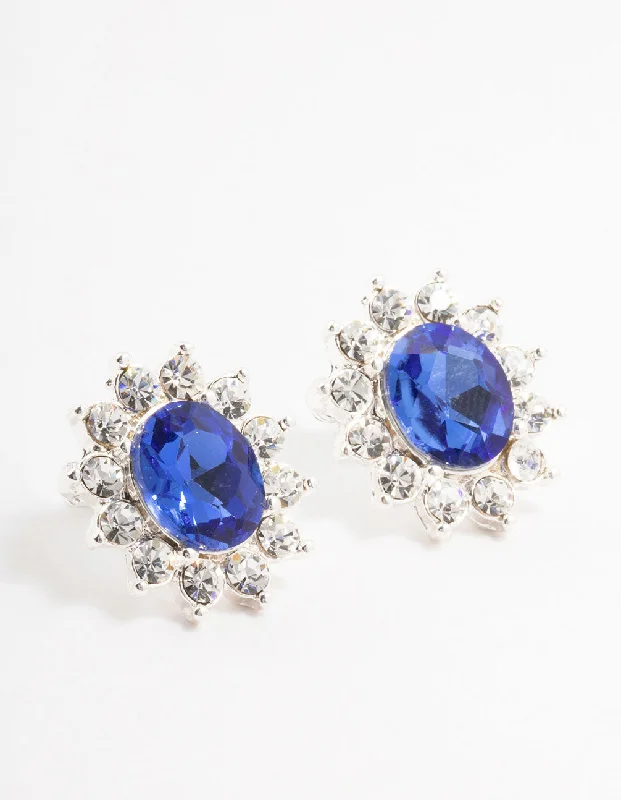 Artistic Designer Earrings-Blue Bohemia Czech Crystal Flower Halo Stud Earrings