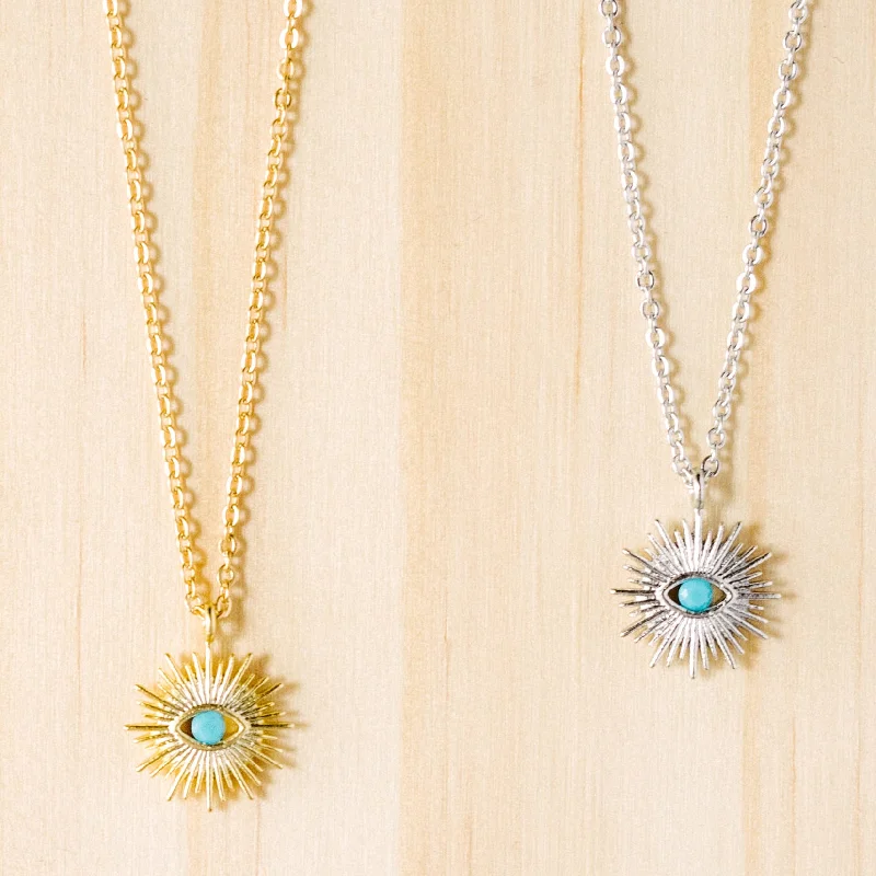 Moonstone Necklace-Sun Evil Eye Turquoise Charm Necklace