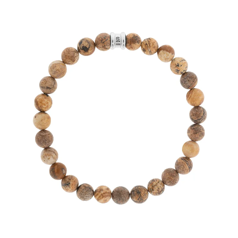 Leather Braided Bracelet-Picture Jasper Gemstone Beaded Bracelet