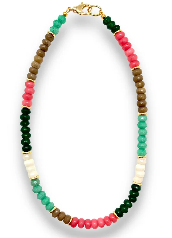 Layered Gold Necklace-Multicolored Jade Beaded Necklace