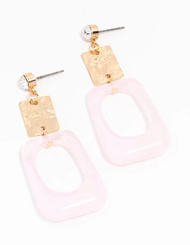 Fancy Drop Earrings-Pink Gold Acrylic Cut Out Drop Earrings