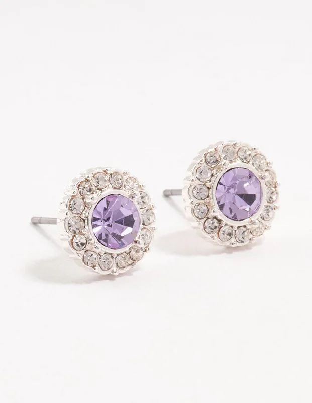 Colorful Drop Earrings-Halo Purple Bohemia Czech Crystal Silver Stud Earrings