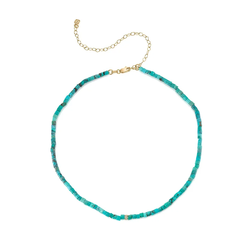 Crystal Charm Necklace-Gold & Diamond Rondelle Turquoise Heishi Necklace