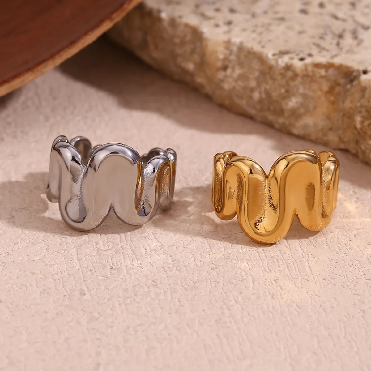 Personalized Wedding Ring Set-Simple Style Classic Style Irregular Stainless Steel Plating 18k Gold Plated Open Rings