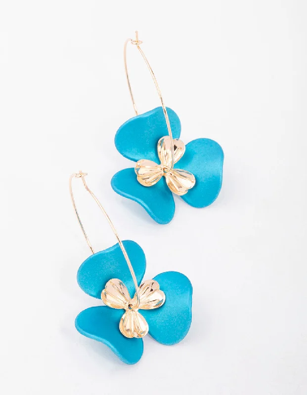 Eco-Friendly Earrings-Teal Wire Flower Drop Earrings