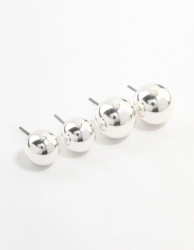 Modern Tassel Earrings-Silver Sphere  Stud Earrings 2-Pack