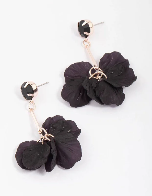 Rainbow Gemstone Earrings-Black & Rose Gold Petal Drop Earrings