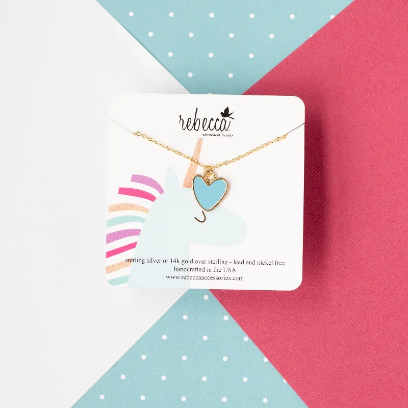 Sterling Silver Necklace-Blue Heart Enamel Charm Children's Necklace